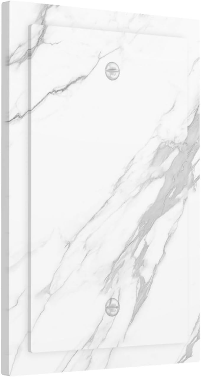 Light Switch Cover Plate Modern White Gray Marble 1 Gang No Device Blank Electrical Wall Plates Faceplate Decorative Switch Plate for living Room Bathroom Decor