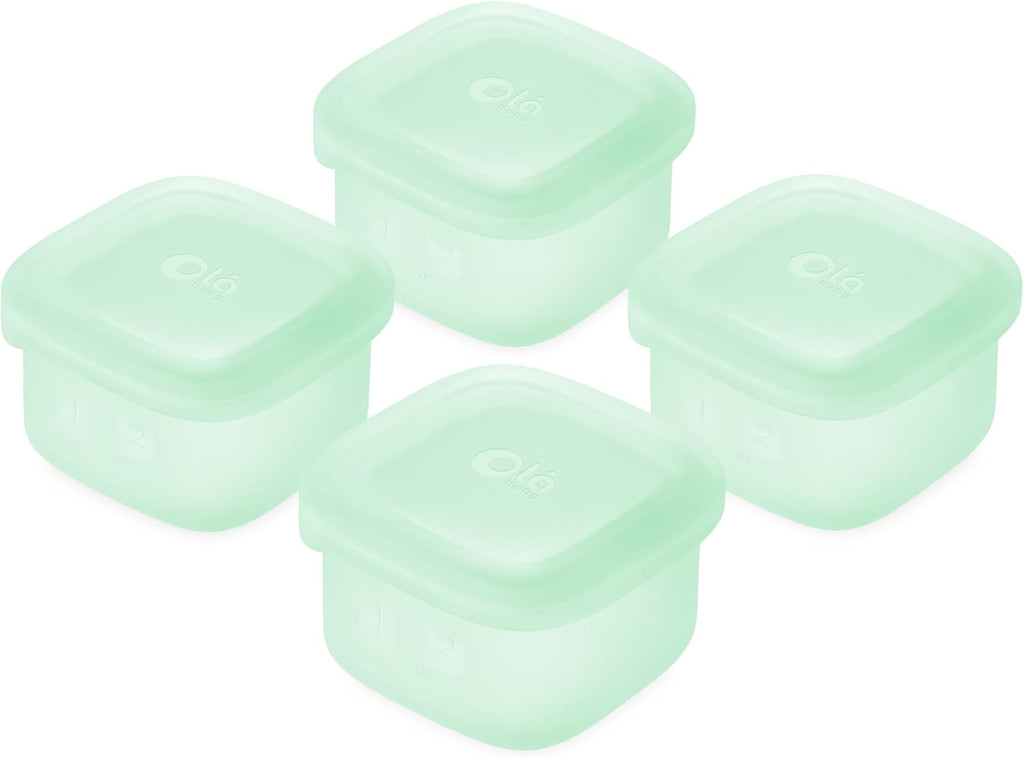 Olababy Clear Sense Silicone Storage Containers 4pk for Baby Food, Snacks, Formula, Puree, Sauce & More | Micro Plastic & BPA-Free | Daycare Essentials for Toddlers and Kids (Mint, 2 oz / 60 ml)
