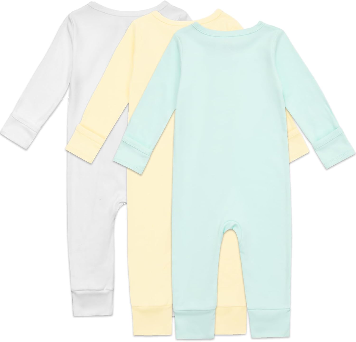 Aablexema 3-Pack Organic Cotton Baby Footless Pajamas with Mitten Cuffs, 2-Way Zipper Romper Sleepers