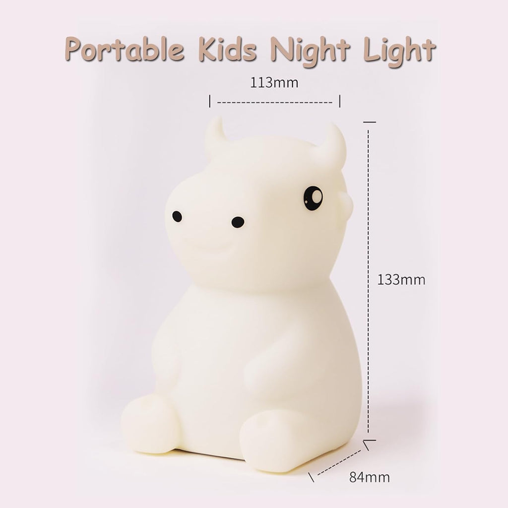 Night Light for Kids, Cute Night Lamp Bedroom Cow Nightlight for Baby Girl Boy Teem, Battery Powered Silicone Animal Night Lamp Christmas Birthday Gifts