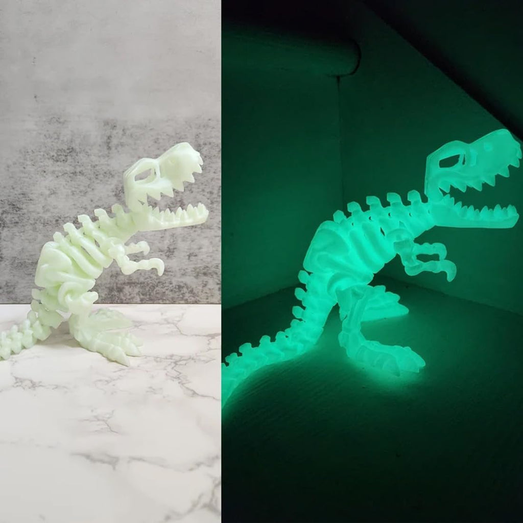 3D Printed Dinosaur Bone Skeleton Tyrannosaurus Rex with Movable Jaw Fidget Dinosaur Toys Full Articulated Dinosaur Executive Desk Toys Home Office Decor, Luminous