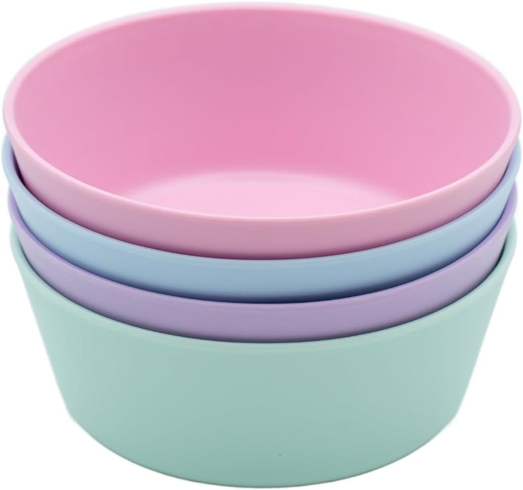 WeeSprout Bamboo Kids Bowls, Set of Four 10 oz Kid-Sized Bamboo Bowls, Dishwasher Safe Kid Bowls (Pastel Blue, Mint, Purple & Pink)