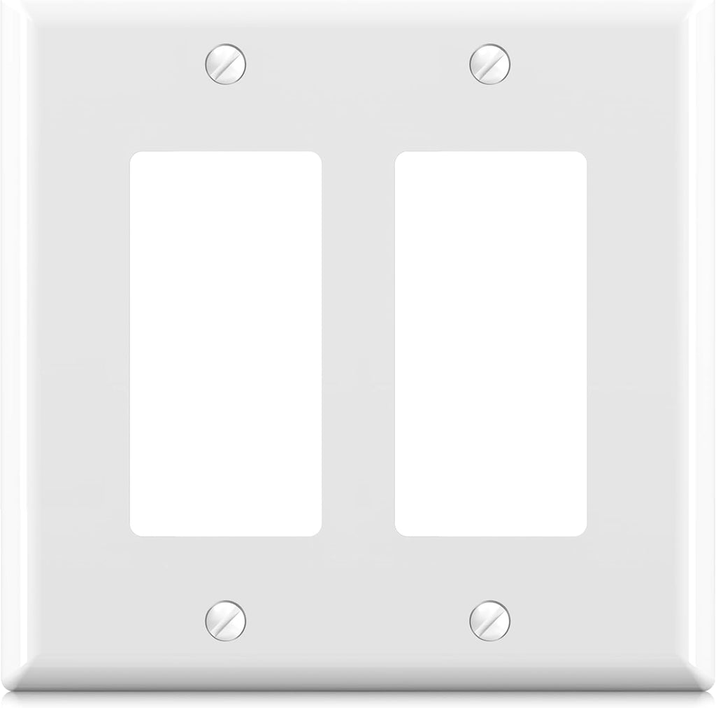 ELEGRP 2-Gang Decorative Wall Plates, Mid-Size 4.88" H x 4.94" L Unbreakable Thermoplastic Faceplate Cover for Decorator Receptacle Outlet Switch, UL Listed (1 Pack, Glossy White)