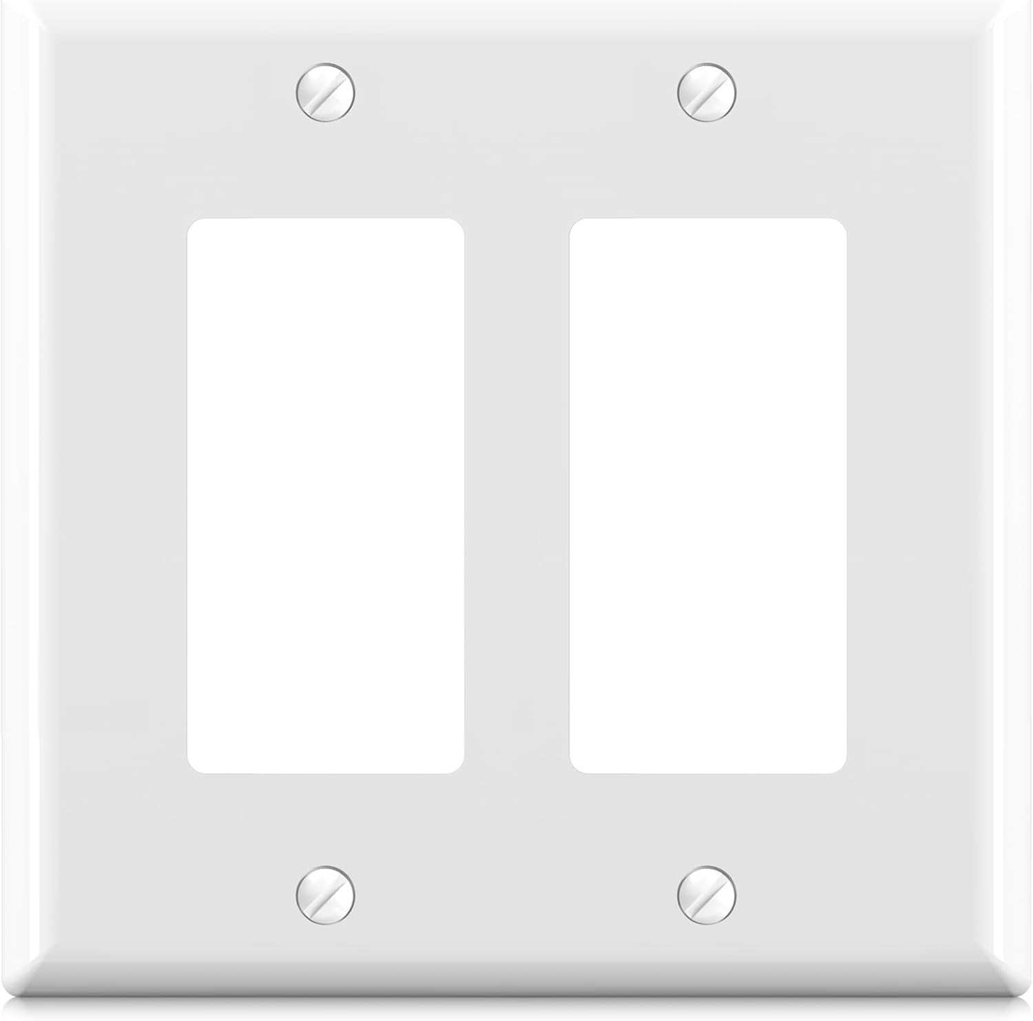 ELEGRP 2-Gang Decorative Wall Plates, Mid-Size 4.88" H x 4.94" L Unbreakable Thermoplastic Faceplate Cover for Decorator Receptacle Outlet Switch, UL Listed (1 Pack, Glossy White)