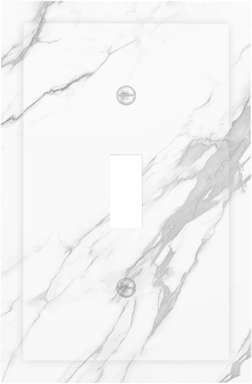 Decorative Light Switch Cover Modern White Gray Marble 1 Gang Single Toggle Device Electrical Faceplate Switchplates Decorator Outlet Wall Plate for living Room Bathroom Decor