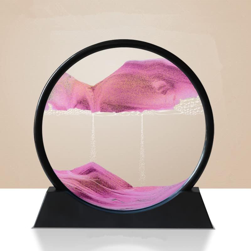 Moving Sand Art Picture 3D Deep Sea Sandscapes Sand Art Liquid Motion Bubbler Timer for Adult Kid Desktop Art Toys for Home Decor and Office(Round+Pink+10In)