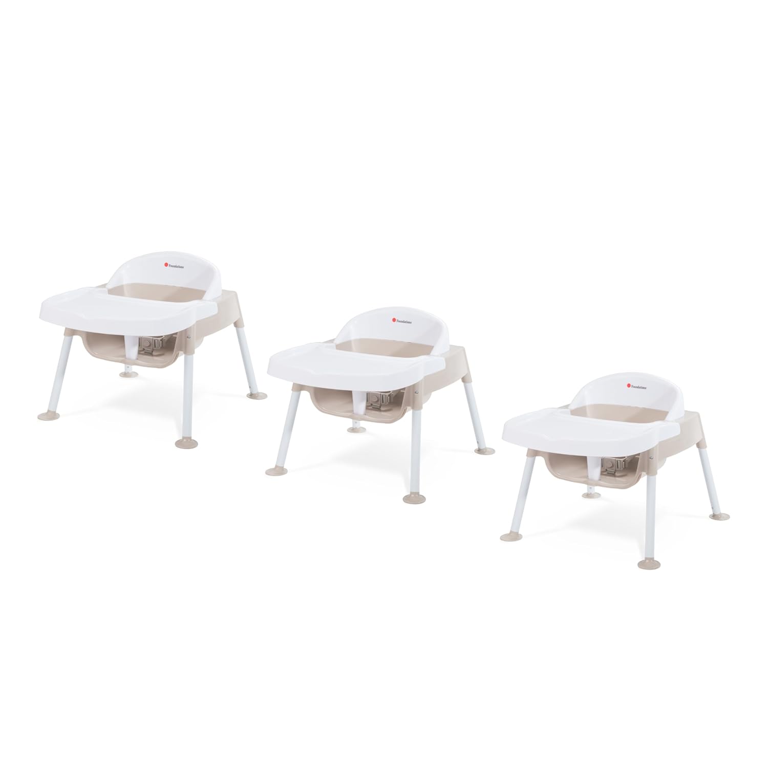 Foundations Secure Sitter Feeding Chairs Multipack, No-Tip Feet, 3-Point Adjustable Harness, Removable Tray, Easy to Clean, Stackable Feeding Chairs, 3 Pack (7 inch)