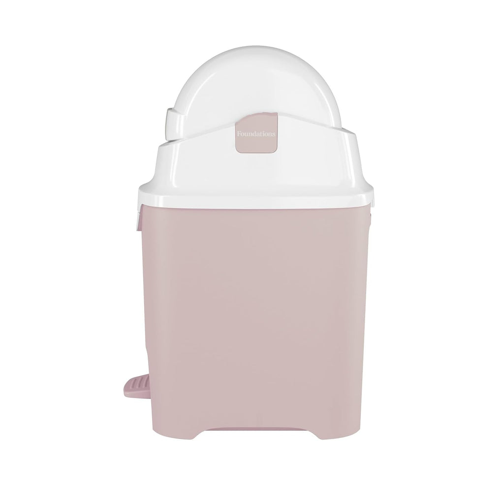 Foundations Mini Hands-Free Diaper Pail with Airtight Lid - Durable & Odorless Diaper Disposal, Large Capacity, Holds up to 30 Newborn Diapers, Refill with Any Bags - Pink