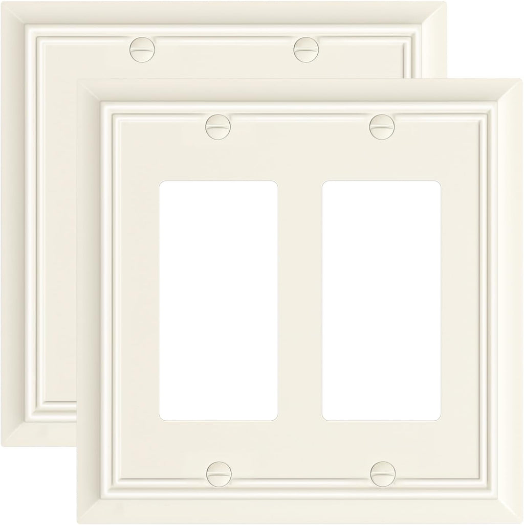 2-Pack Decorative Double Decorator Outlet Cover Plate, Light Almond Durable Natural Bamboo Fiber Wall Plates for Electrical Outlets, Receptacle, GFCI Outlet, Dimmer Switch, 2-Gang, Corrosion Resistant