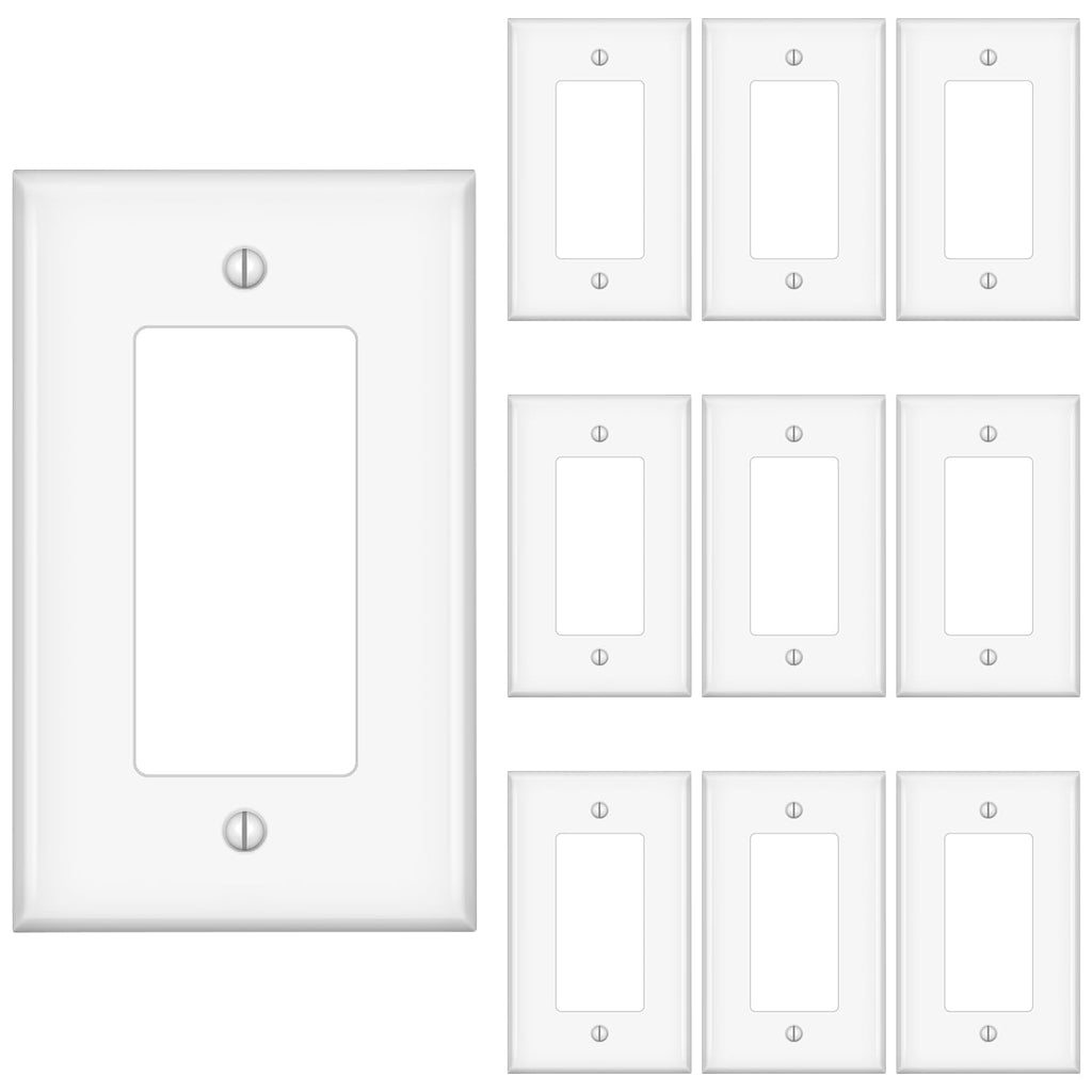 Decorator Wall Plates, Paddle Light Switch Covers, Wall Plates for Rocker Light Switches or Receptacle Outlets, Electrical Decora Faceplate Cover, Single Gang Wallplate, White, 10 Pack