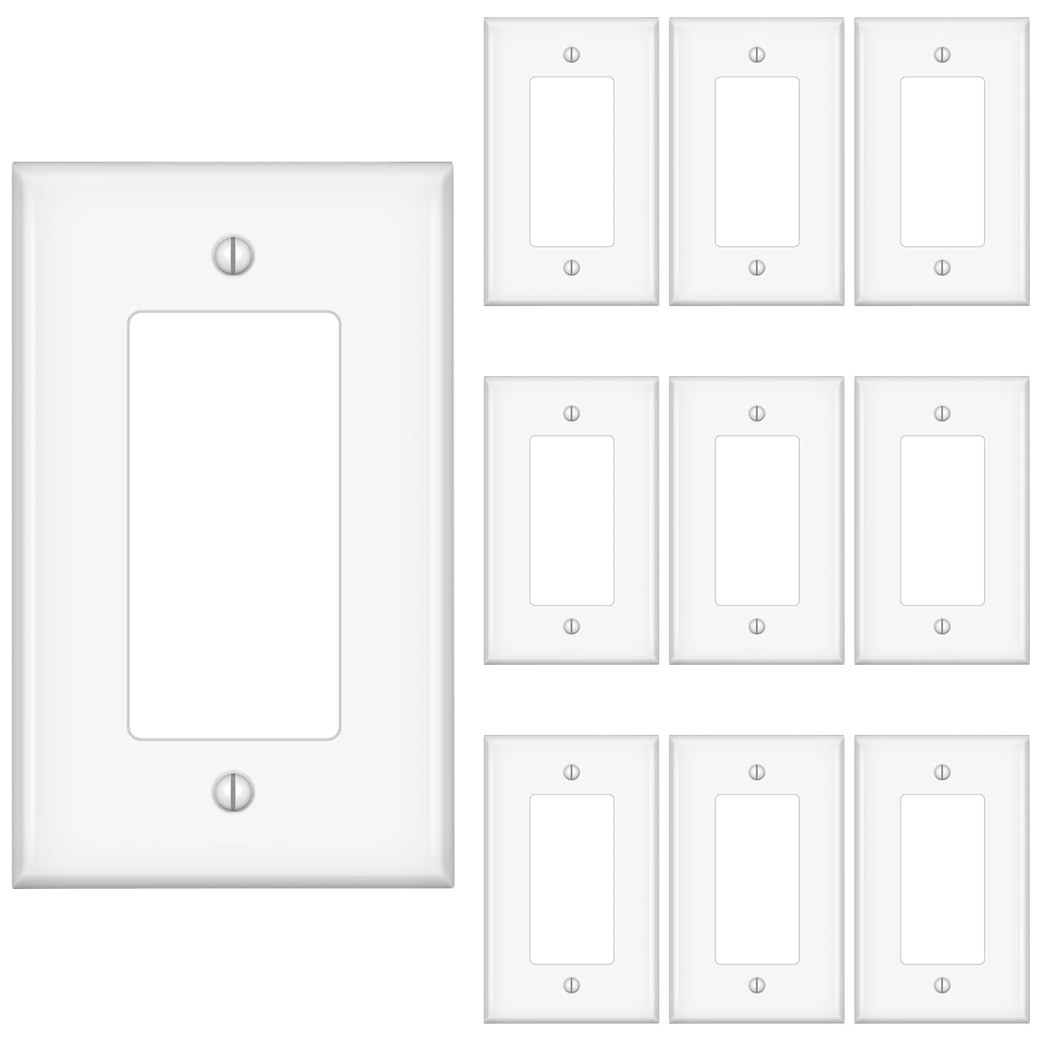 Decorator Wall Plates, Paddle Light Switch Covers, Wall Plates for Rocker Light Switches or Receptacle Outlets, Electrical Decora Faceplate Cover, Single Gang Wallplate, White, 10 Pack
