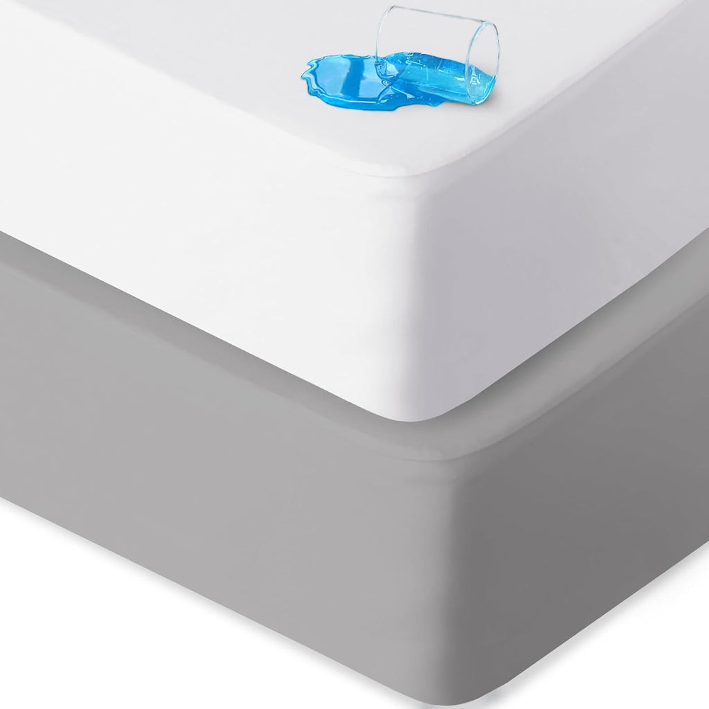 Waterproof Bassinet Sheets Fit for Halo, Dream on Me, Ingenuity, Fisher Price, Delta, Graco and Other Oval Bassinet Mattress, 2 Pack, Ultra Soft Microfiber Sheets, White & Grey