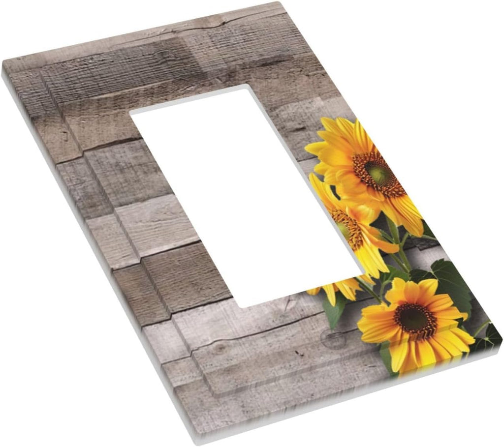 Sunflower Rustic Brown Gray Wood Decorative Outlet Covers 1 Gang Single Rocker Light Switch Cover Plate Wall Plates GFCI Faceplate for Farmhouse Home Decor
