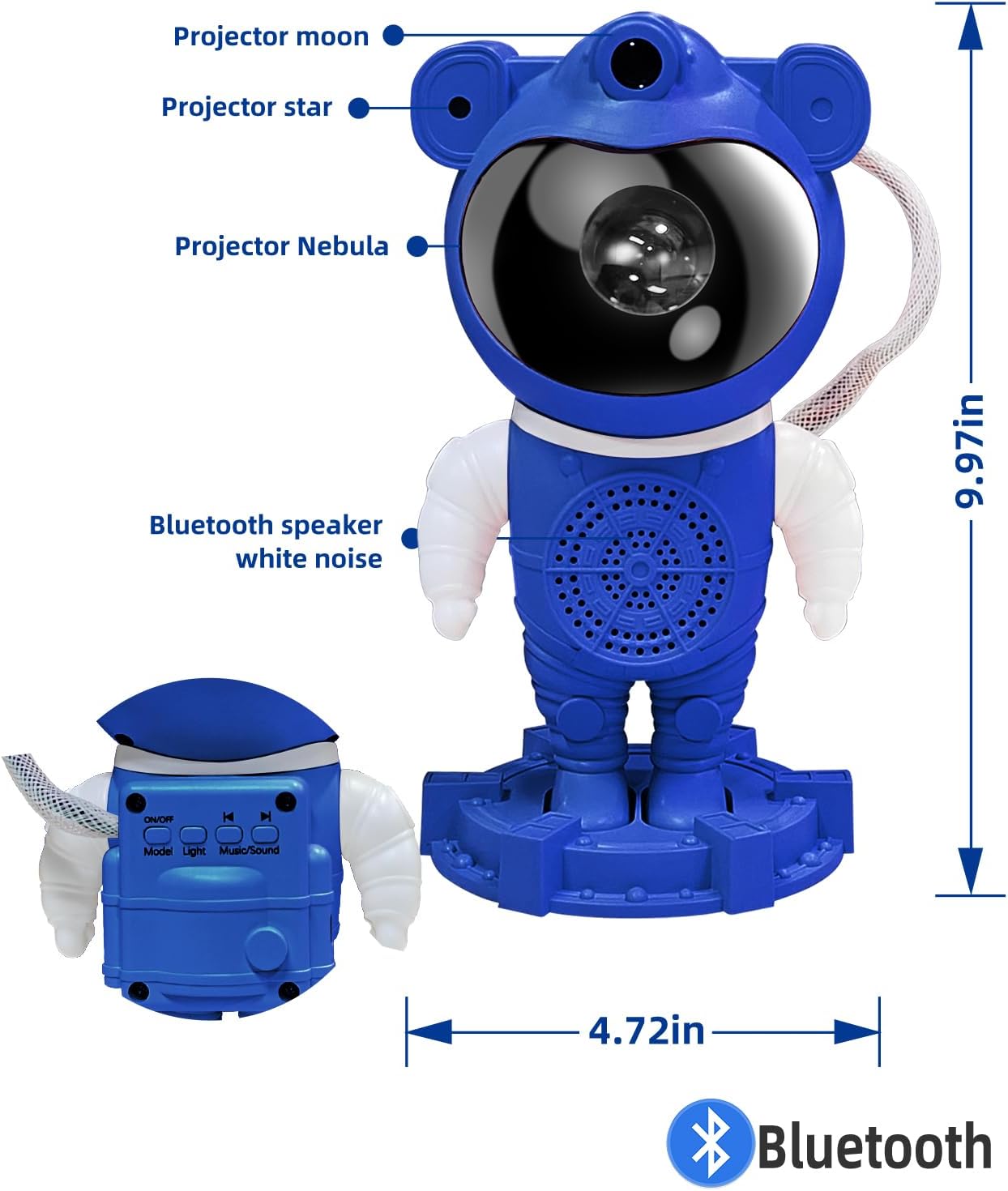 Astronaut Galaxy Projector Night Light for Kids Room,Bedroom Decoration, LED Lights, Star Projector with Nebula Moon, Bluetooth, White Noise, Remote Control