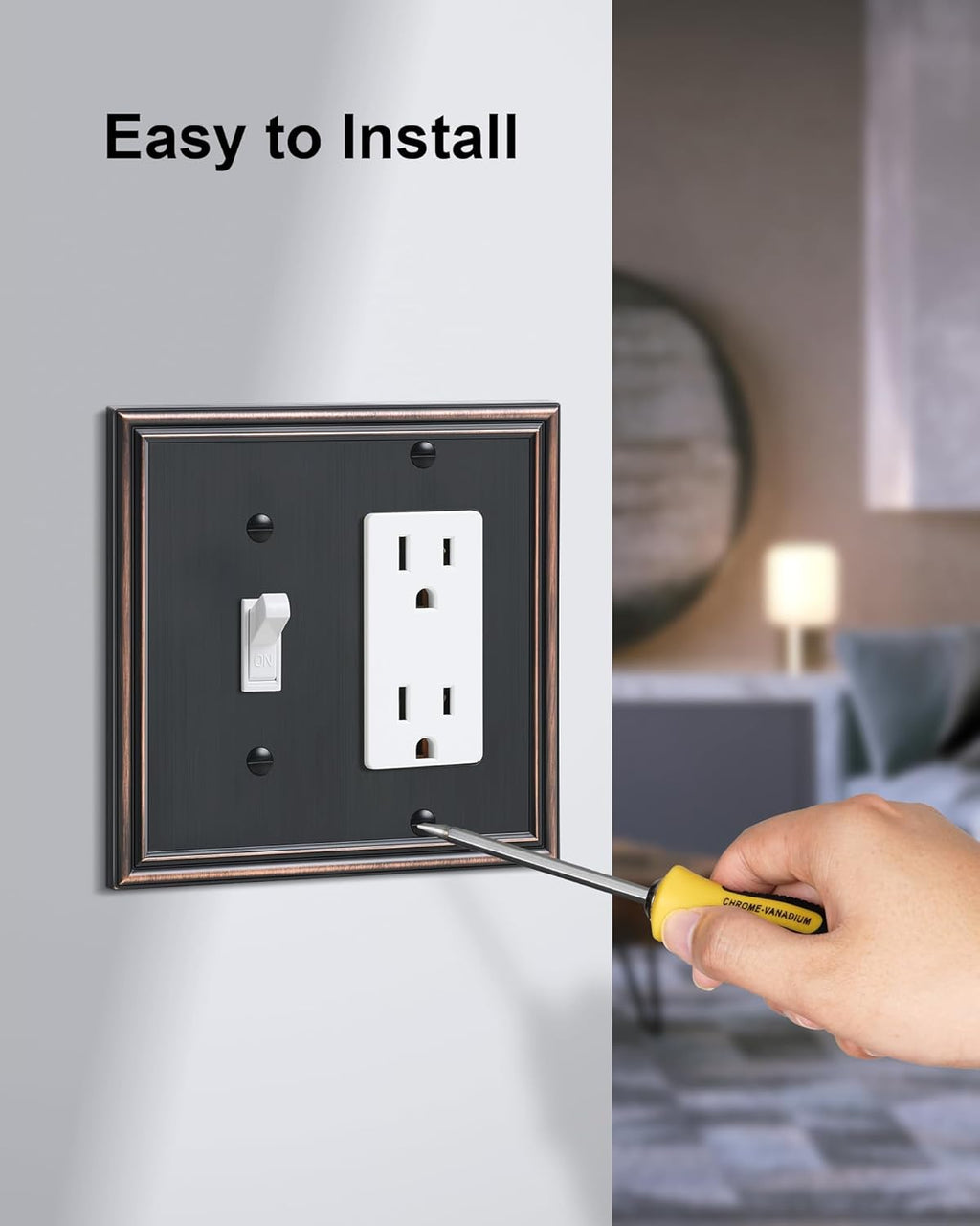 2-Pack Combo Toggle/Decorator Light Switch Cover Plate, Aged Bronze Decorative Electrical Outlet Covers, Durable Solid Zinc Alloy Wall Switch Plates and Outlet Covers