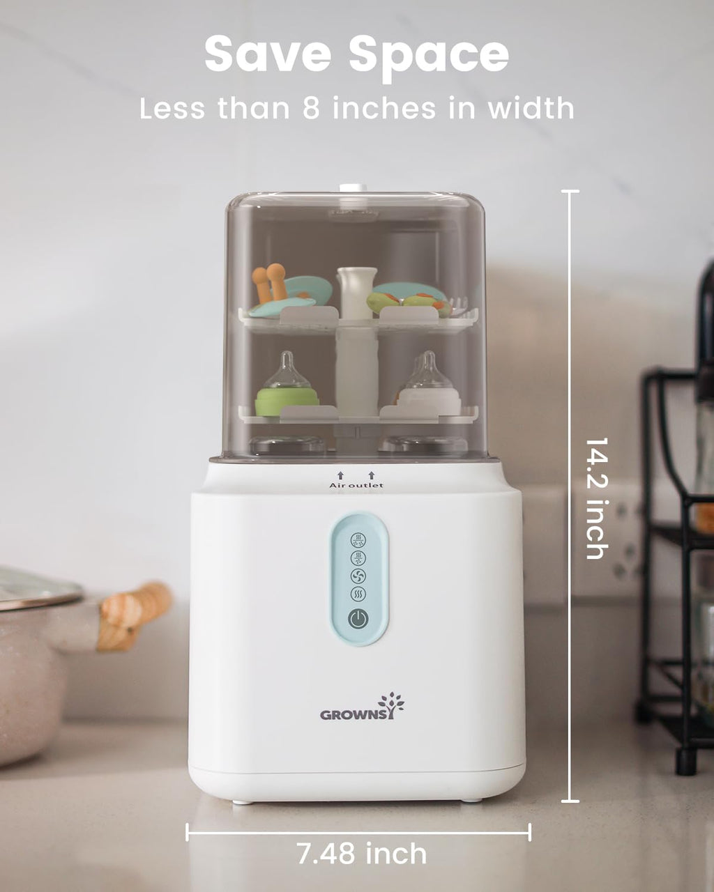 Grownsy 3-Layer Large Bottle Sterilizer and Dryer, Fast Sterilization and Drying, Universal Bottle Sterilizer for Baby Bottles, Breast Pump Parts & Baby Essentials