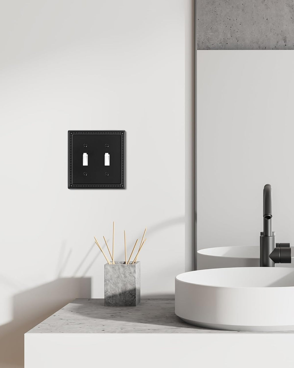 2-Pack Double Toggle Light Switch Cover Plate, Black Pearls Decorative Dual Switch Plate Covers, 2 Gang Metal Wall Plate, Corrosion Resistant