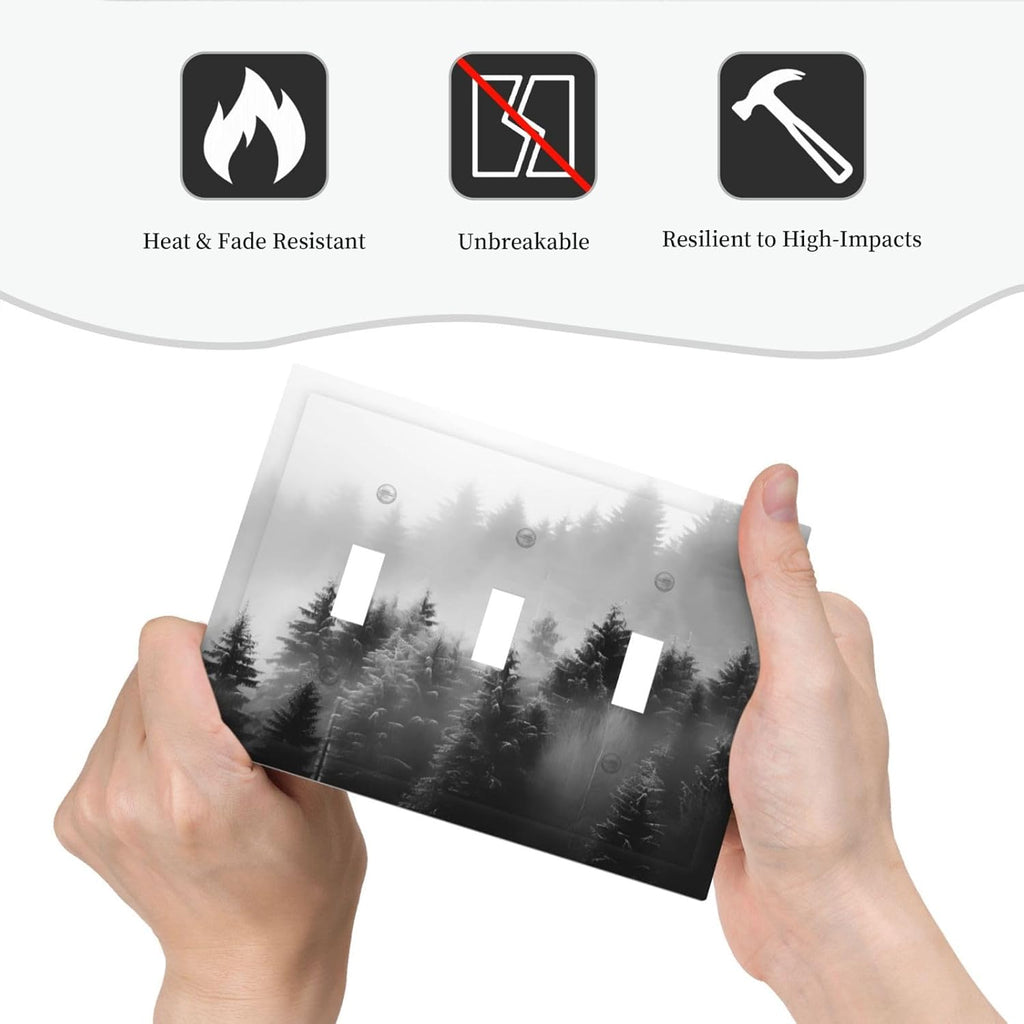 Foggy Forest Natural Scenery Retro Tree Pine Decorative Switch Plates 3 Gang Wall Plate Triple Toggle Light Switch Cover Faceplate Electrical Wall Panels for Bed Room Living Room Decor