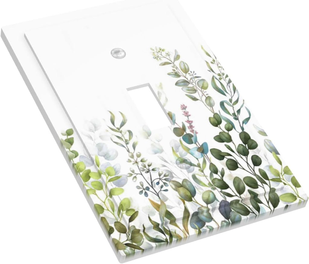 Green Eucalyptus Leaf Plant Herbs Springnature Decorative Light Switch Cover 1 Gang Single Toggle Device Electrical Faceplate Switchplates Decorator Outlet Wall Plate for Bed Room Living Room Decor
