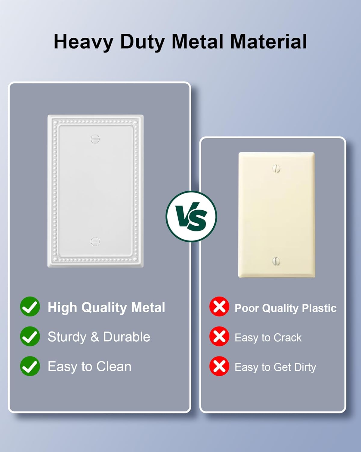 2-Pack Blank Outlet Cover Wall Plate, Metal Switch Plates Outlet Covers, Pure White Pearls Beaded Decorative Wall Plates for Electrical Outlets