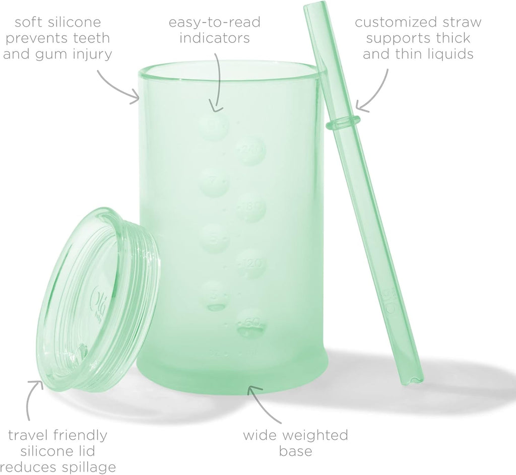 Olababy Clear View Silicone Training Cup with Straw Lid | Toddler Sippy Trainer 12mo+ | Unbreakable Water Drinking Cups for Kids 2yr+ | Baby Led Weaning & Feeding Supplies (Mint, 9 oz)