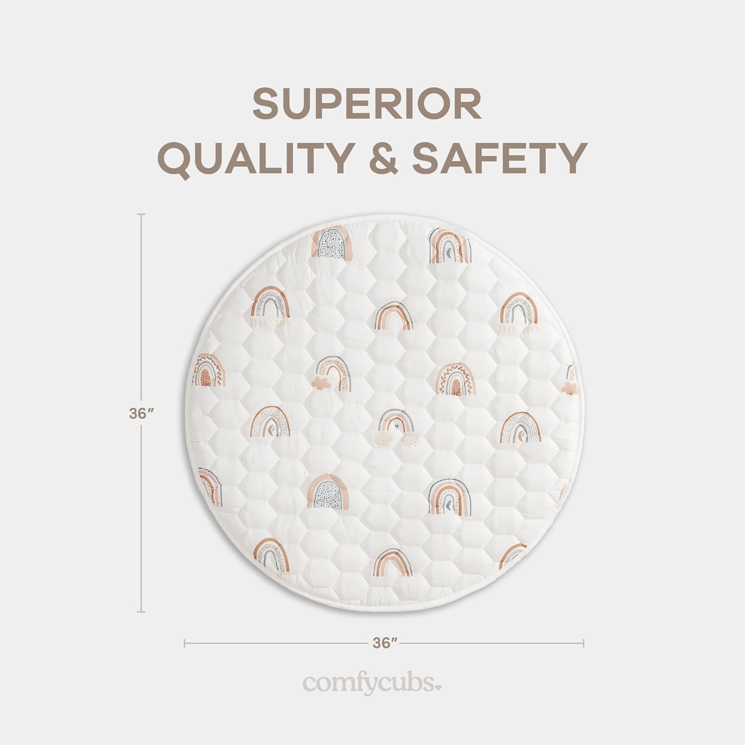 Comfy Cubs Round Kids Play Mat -Small 36 inches Soft Quilted Baby Floor Mat with Non-Slip Bottom - Plush Design for Toddlers' Playtime and Relaxation - Comfortable and Durable - Rainbow