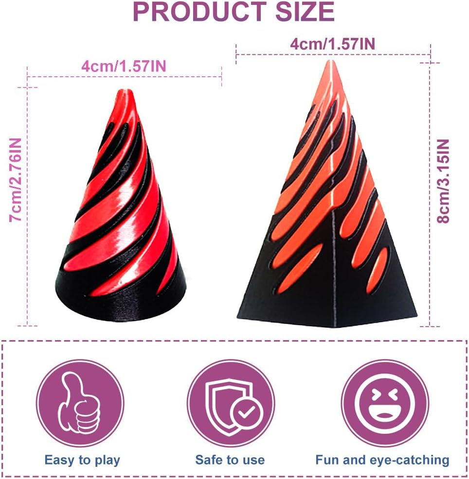 Spiral Cone Fidget Toy,Impossible Cone Pyramid Passthrough Sculpture Bulk Fidget Toys for 3D Printed,Anxiety Stress Relief Desk Deco Souvenir Mini Gift Toy for Home Office (#A-Laser Black Red)