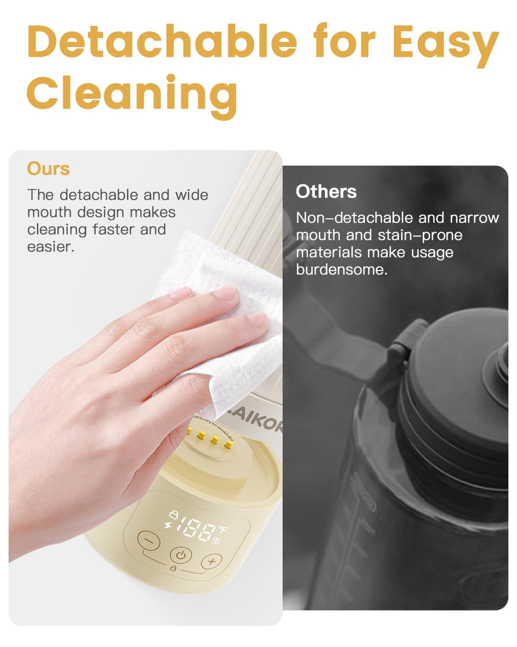 Portable Baby Bottle Warmer for Travel – 17oz Cordless Milk Warmer with Detachable Battery, USB Rechargeable Breast Milk Warmer, Baby Bottle Heater for Home and On-The-Go Use