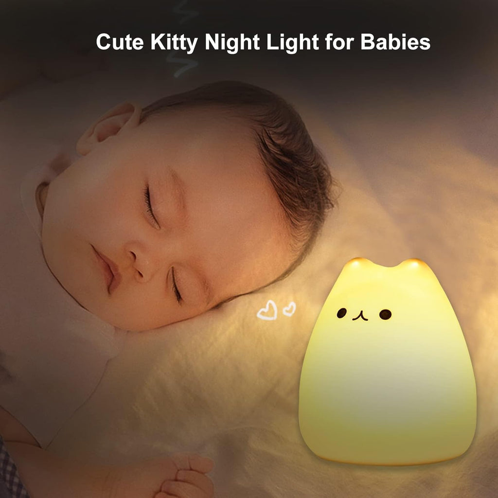 ZKLiLi Cute Cat Lamp, Night Light for Girls Bedroom, Kitty Lamp Birthday Gifts for Kids Baby Toddler Teen Portable Silicone Kawaii Nightlight Nursery Room Decor (Battery Cat)