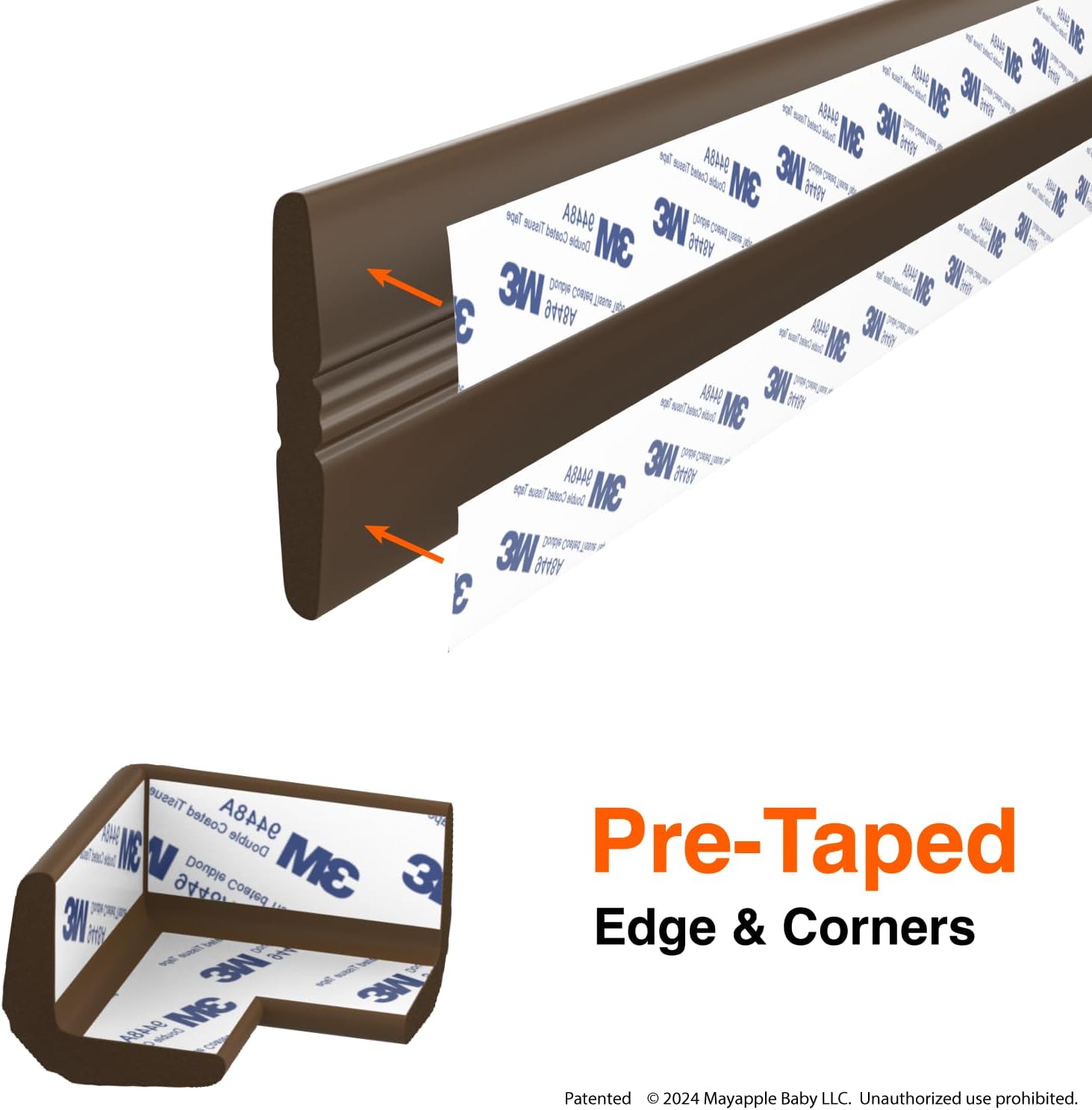 Roving Cove PreFit (Classic) Furniture Edge Corner Protector (Standard 15ft Edge 4 Corners), Baby Proofing Bumper Guards, Coffee Brown, Pre-Taped, for Straight Smooth Surfaces