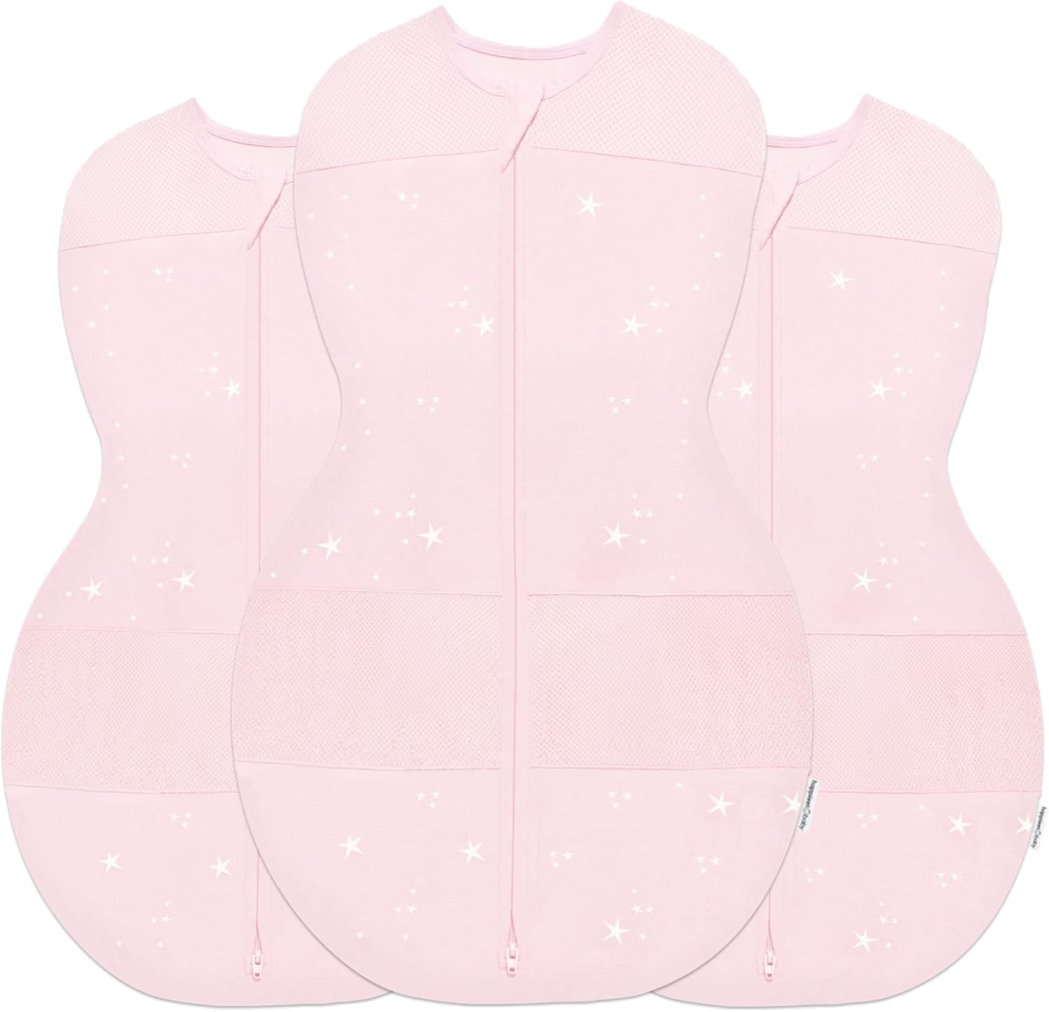 Happiest Baby Sleepea 5-Second Swaddle - 100% Organic Cotton Baby Swaddle Blanket - Doctor Designed Promotes Healthy Hip Development - 3-Pack Bundle (Rose Stars, S, M, L)