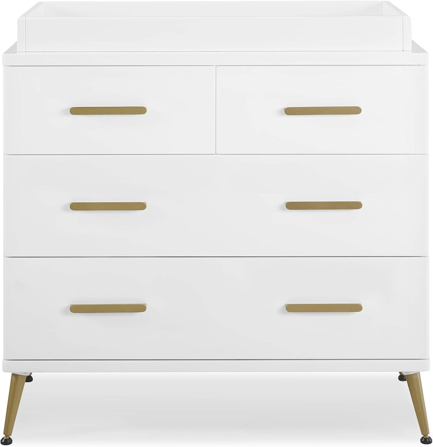 Delta Children Sloane Crib 7-Piece Baby Nursery Furniture Set–Includes: Convertible Crib, Dresser, Changing Top, Crib Mattress, Fitted Sheets, Toddler Guardrail & Changing Pad, White w/Melted Bronze