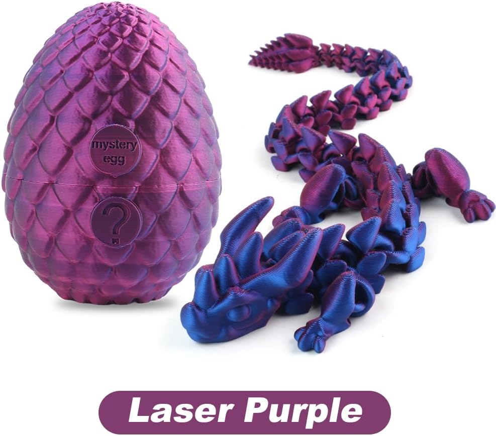 Easter Egg, 3D Printed Articulated Crystal Dragon with Egg, PLA Flexible Joints Crystal Dragon Mystery Dragon Fidget Toy Surprise, Home Office Executive Desk Decor Toys Gifts for Kids Adults (Purple)