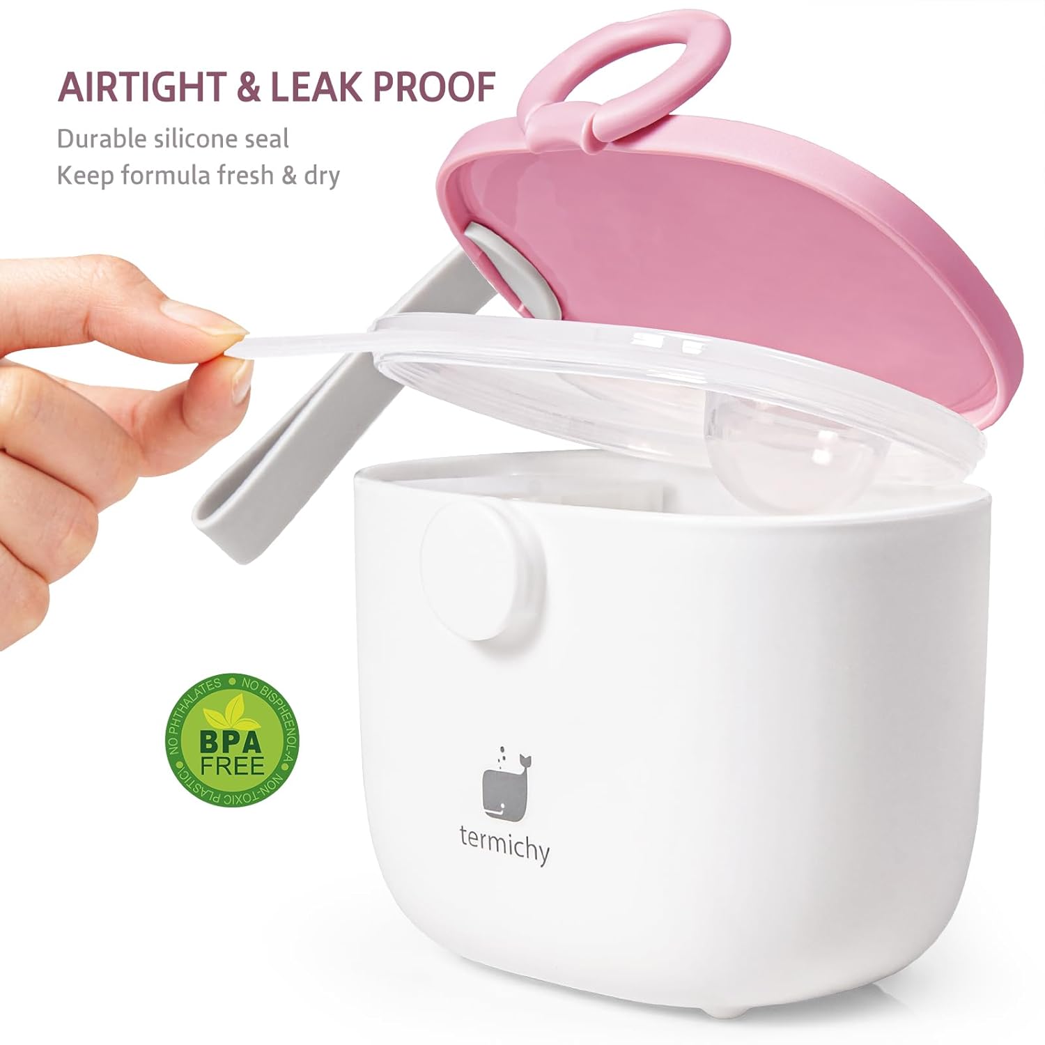 Termichy Baby Formula Dispenser, Portable Milk Powder Dispenser Container with Carry Handle and Scoop for Travel Outdoor Activities with Baby Infant, 8.8OZ, 0.55LB, 250g,500ml (Baby Pink)