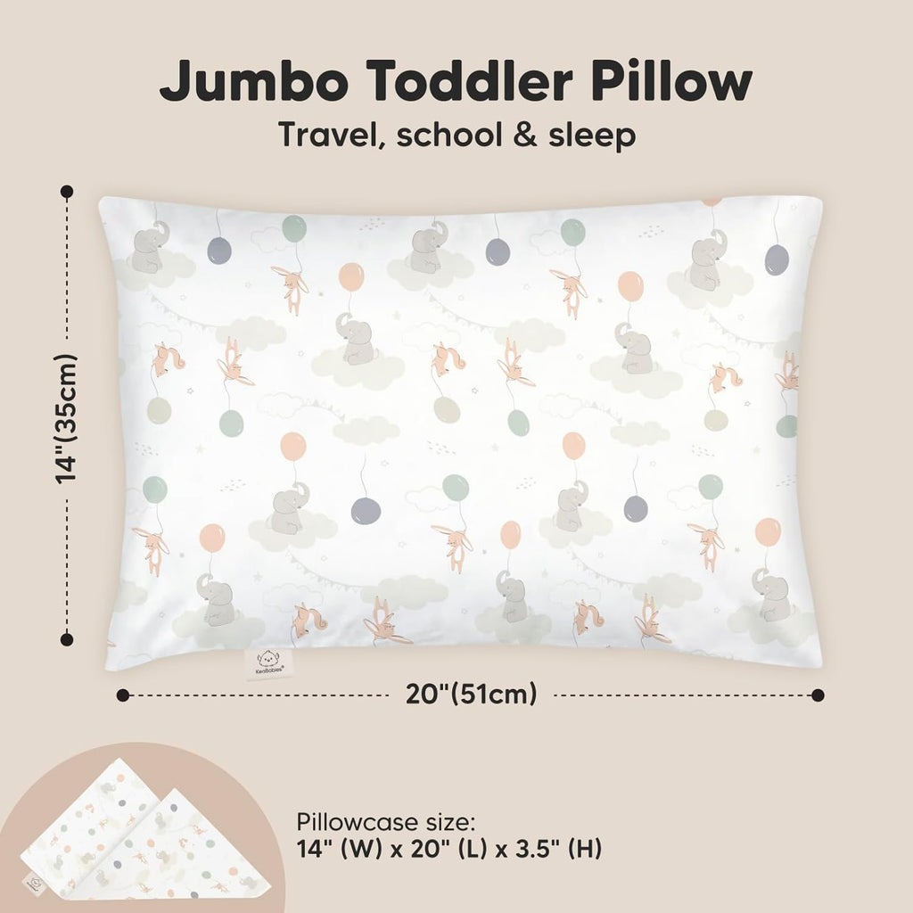 KeaBabies Toddler Pillow with Pillowcase, Jumbo 14X20 - Soft Organic Cotton Toddler Pillows for Sleeping - Machine Washable - Perfect for Travel, Toddler Bed Set (Escapade)