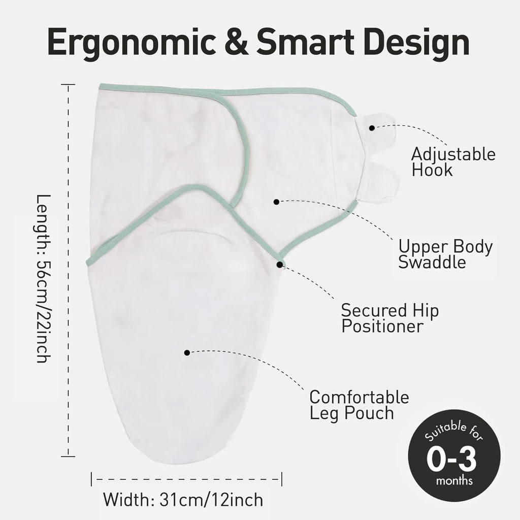 GLLQUEN BABY 3-Pack Baby Swaddle Sleep Sacks for Newborns 0-3 Months - Adjustable Infant Swaddle Blanket Wrap, Baby Essentials, Gray & Green Tone