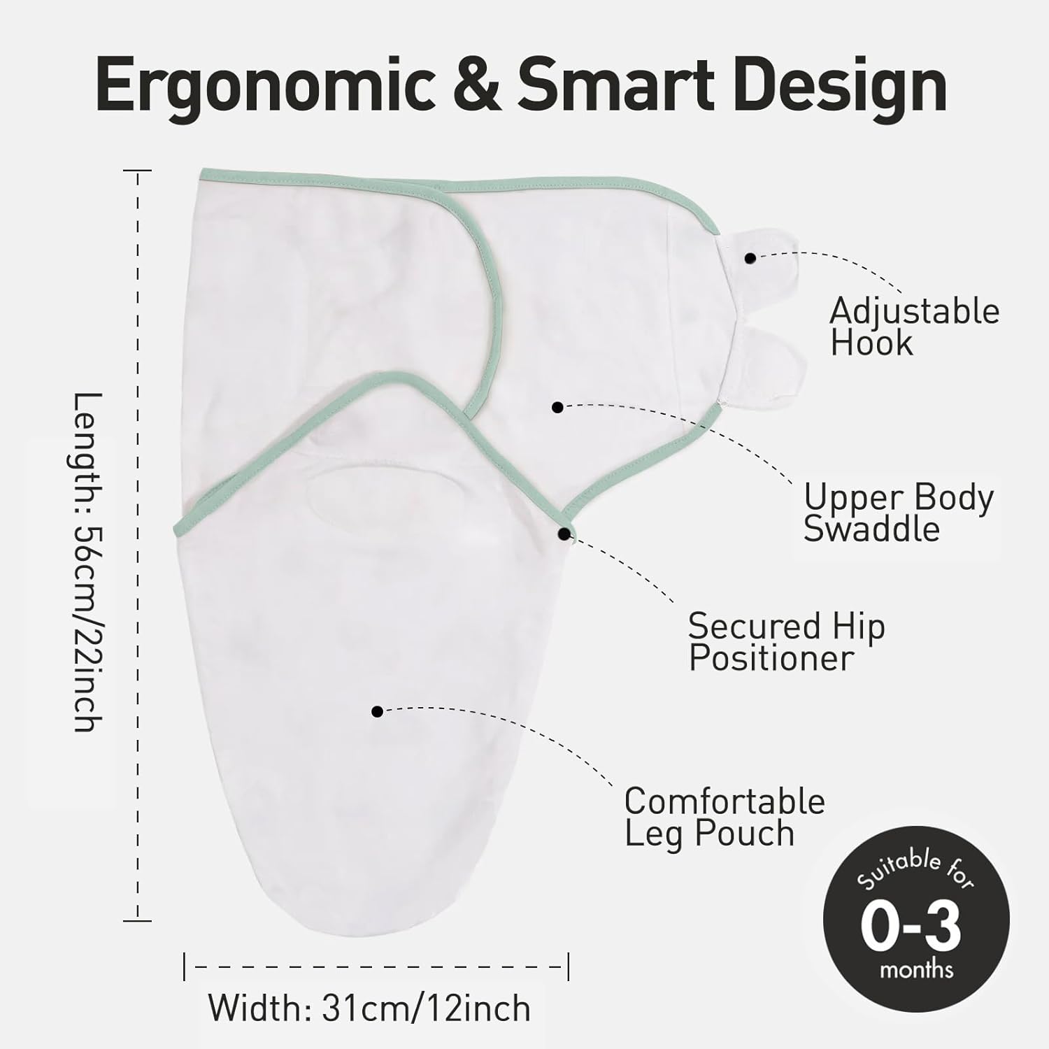 GLLQUEN BABY 3-Pack Baby Swaddle Sleep Sacks for Newborns 0-3 Months - Adjustable Infant Swaddle Blanket Wrap, Baby Essentials, Gray & Green Tone