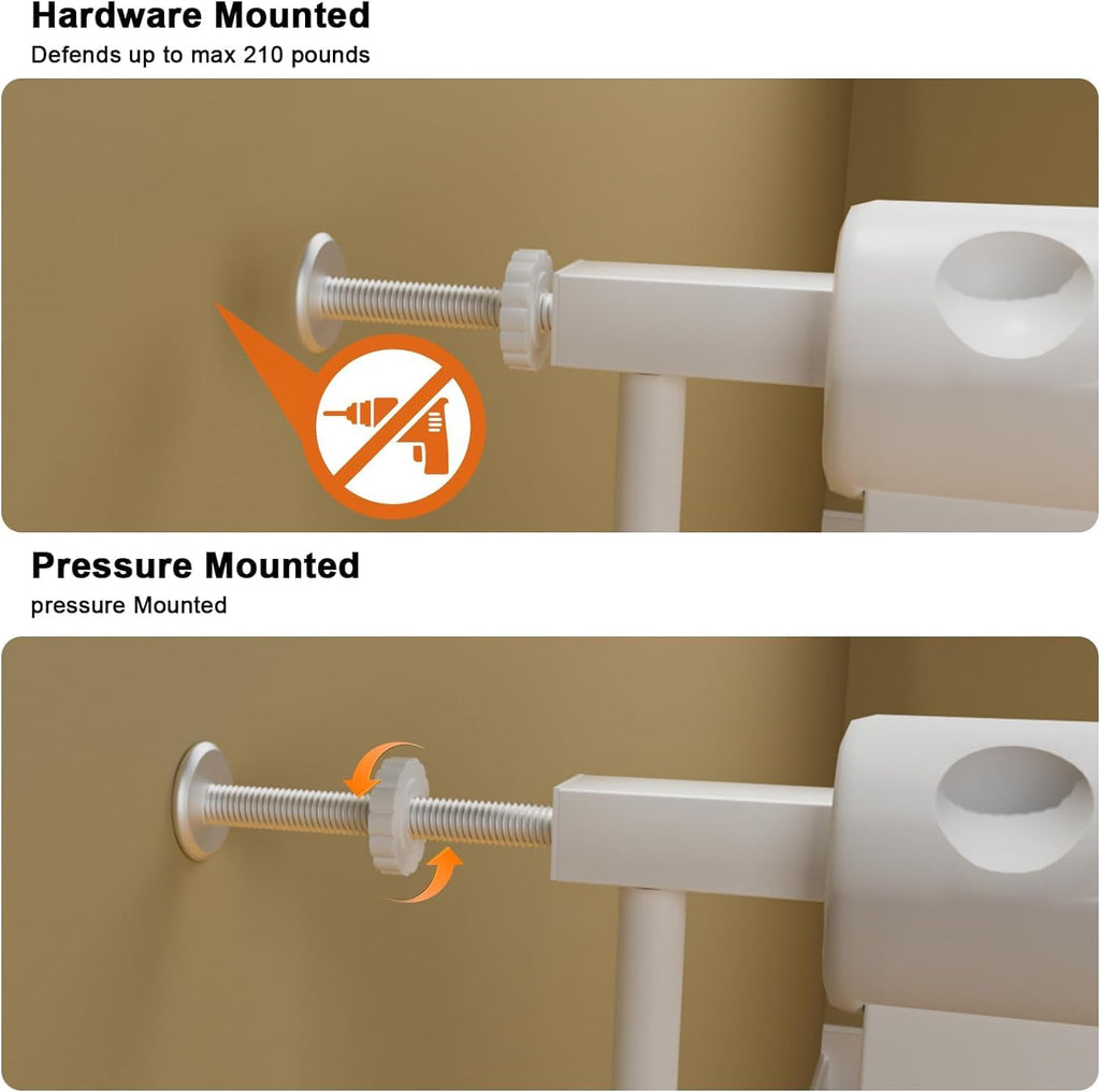 HOOEN Extra Wide Baby Gate for Doorways Stairs 76.38-86.3 Inch Large Long Pressure Mounted Dog Gates Indoor Walk Through Child Gates for Kids or Pets White Safety Gate (White, 76.38-86.3")