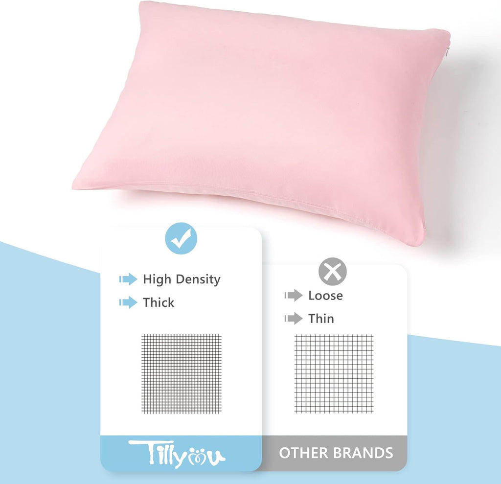 TILLYOU Toddler Pillowcase 2 Pack with Zipper,Silky Soft Microfiber 13" x 18" Kids Travel Pillow Cases, Gray & Pink