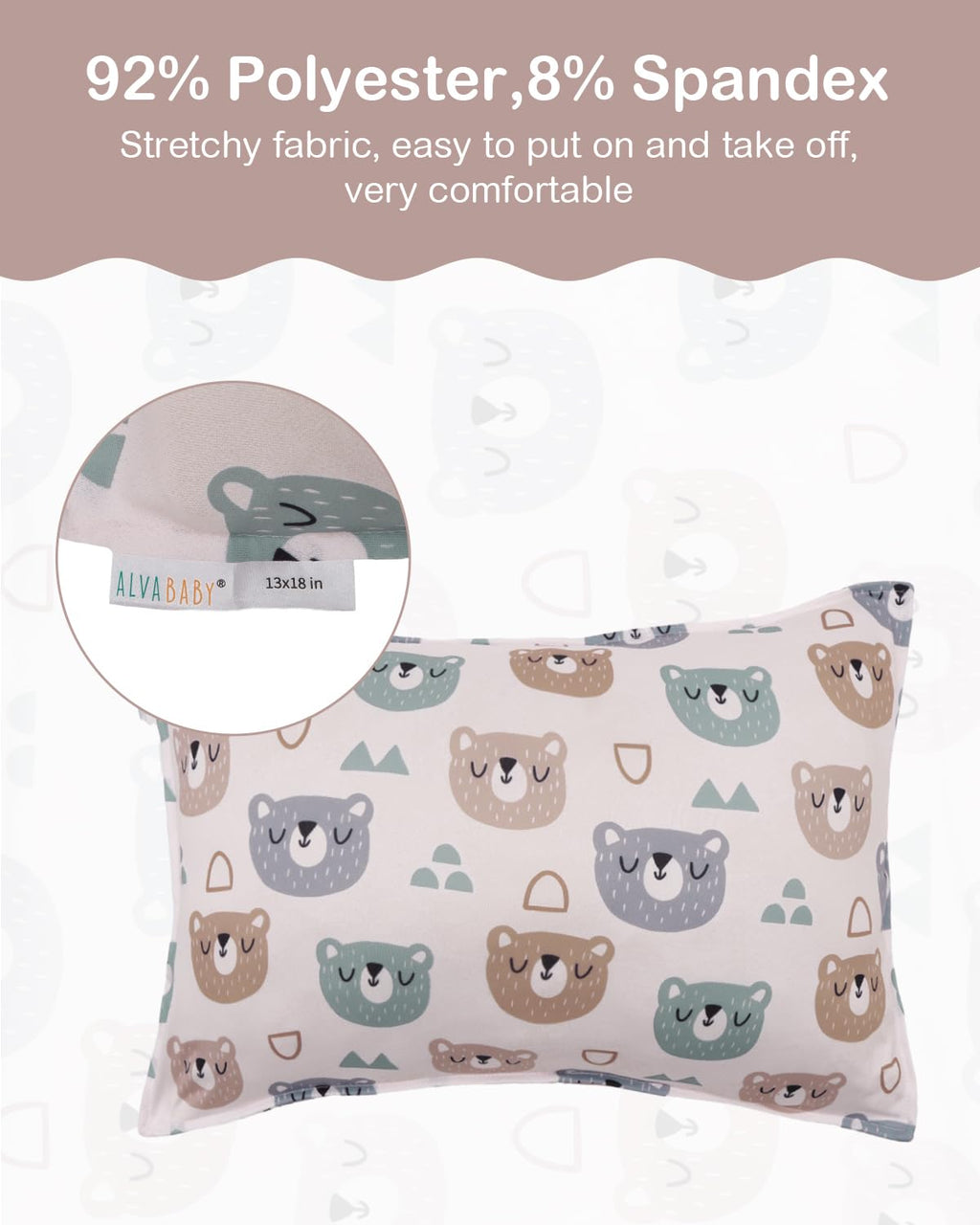 ALVABABY Toddler Pillowcases Stretchy Soft Kids Pillow Cover 2 Pack Fit 13"x 18" or 12"x16" Envelope for Girl Boy Sleepy Travel 2TPE26A