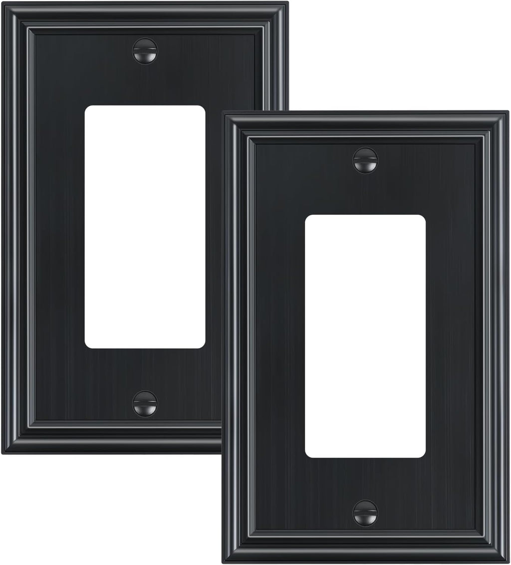 2-Pack Decorator Outlet Cover Plate, Black Decorative Switch Plates and Outlet Covers, Durable Zinc Alloy Wall Plates for Electrical Outlets, Receptacle, GFCI Outlet, Dimmer Switch