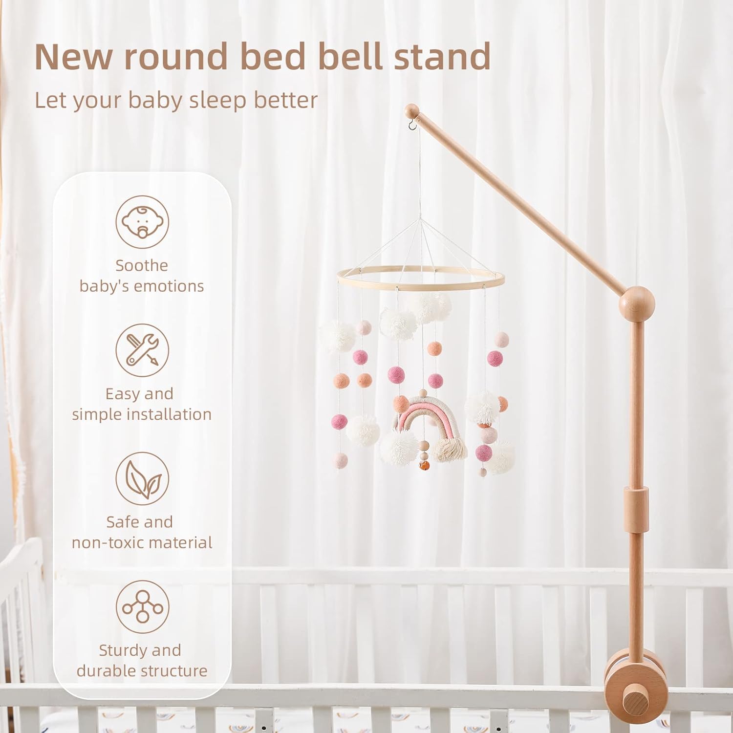 Baby Crib Mobile Arm - Wooden Baby Mobile Crib Holder 31 inch for Mobile Hanging Baby Crib Attachment for Nursery Decor