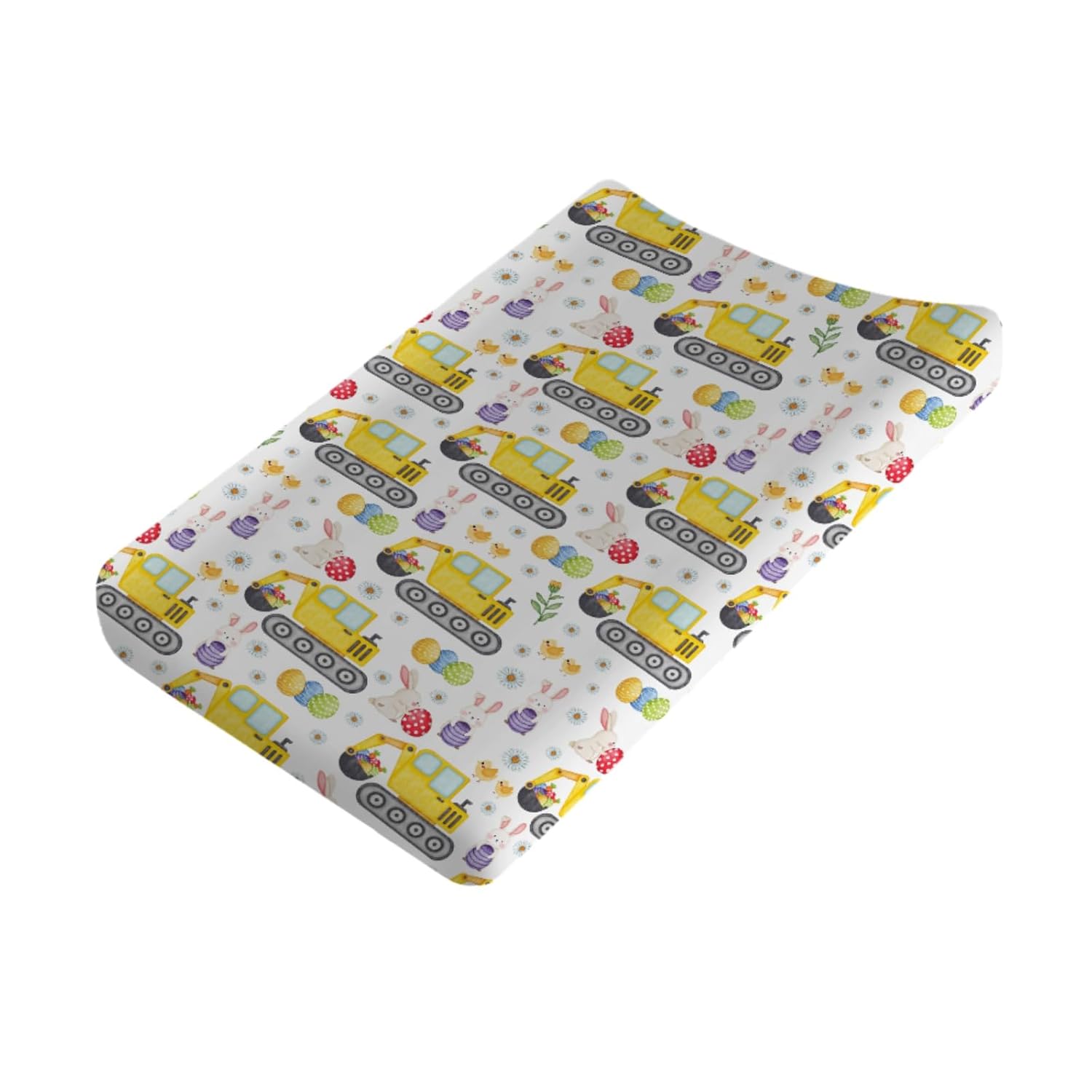 Easter Construction Trucks Changing Pad Cover Colorful Bunny Eggs Chicks Spring Floral Unisex Diaper Change Table Sheets for Boy Girl Soft Breathable Stretch Fitted Changing Pad Table Mats 32''x16''