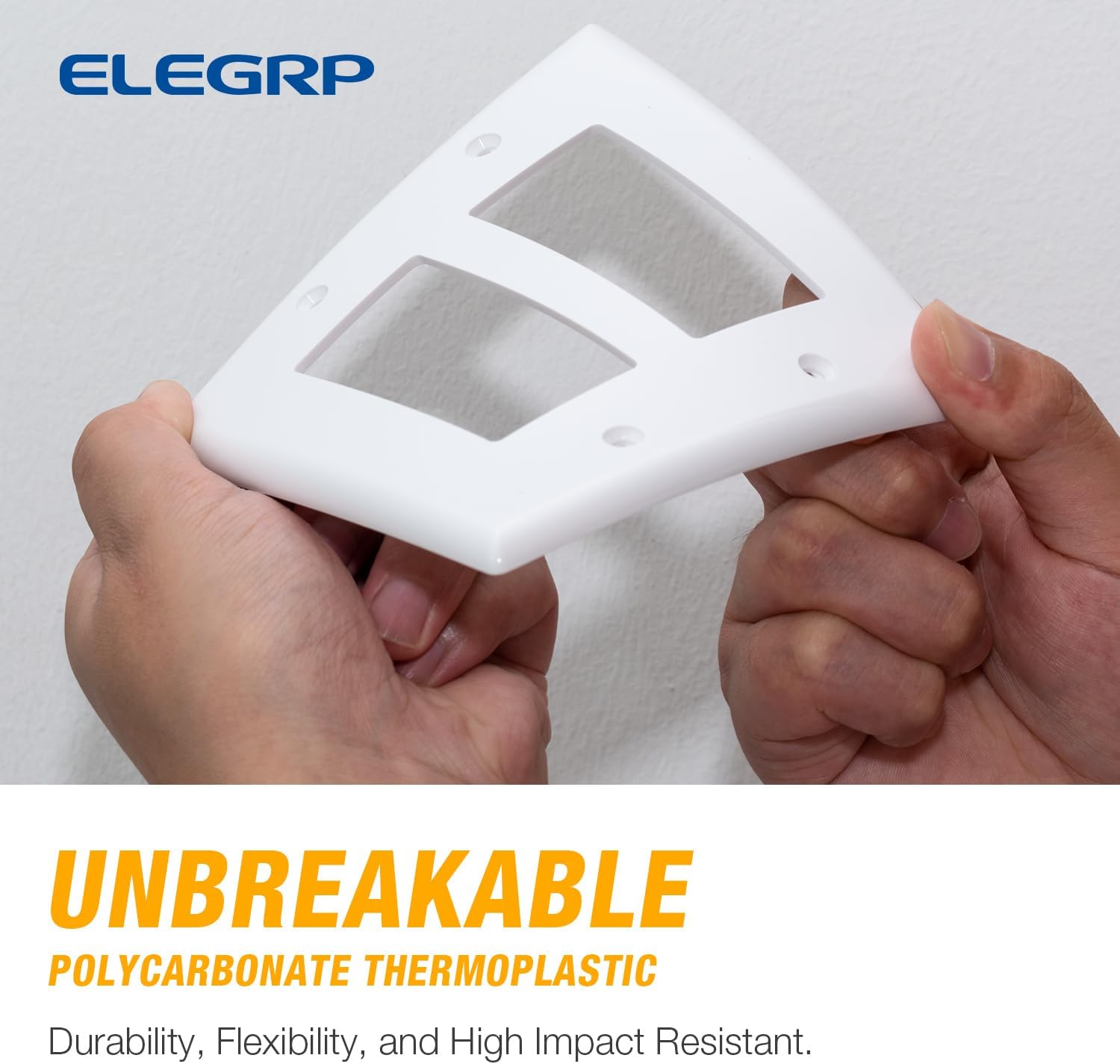 ELEGRP 2-Gang Decorative Wall Plates, Mid-Size 4.88" H x 4.94" L Unbreakable Thermoplastic Faceplate Cover for Decorator Receptacle Outlet Switch, UL Listed (10 Pack, Glossy White)