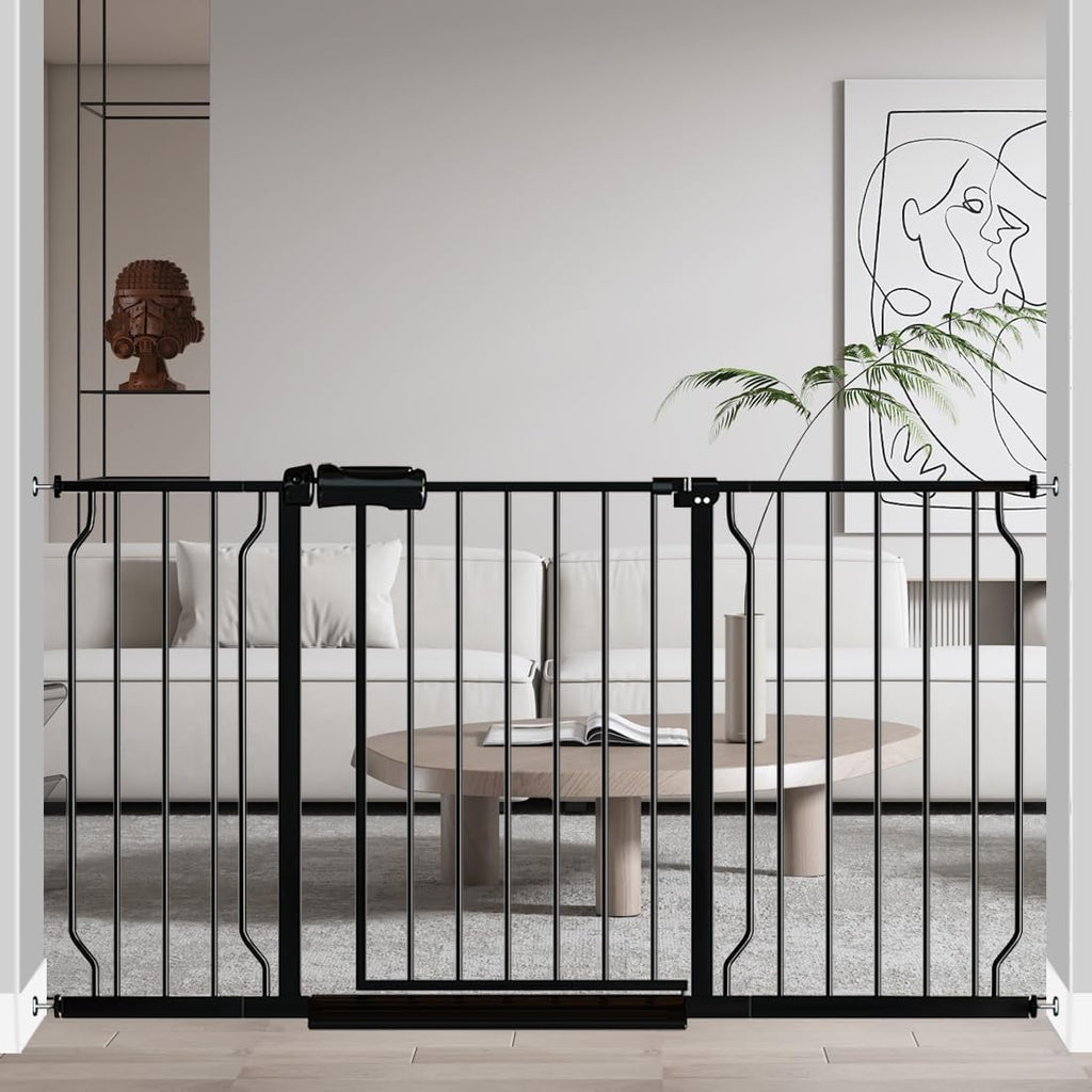 Fairy Baby Extra Wide Baby Gate Black 53-57.5 Inch Wide, Walk Through Pressure Mounted No Drill, Long and Large Tension Gate for Pet and Kids