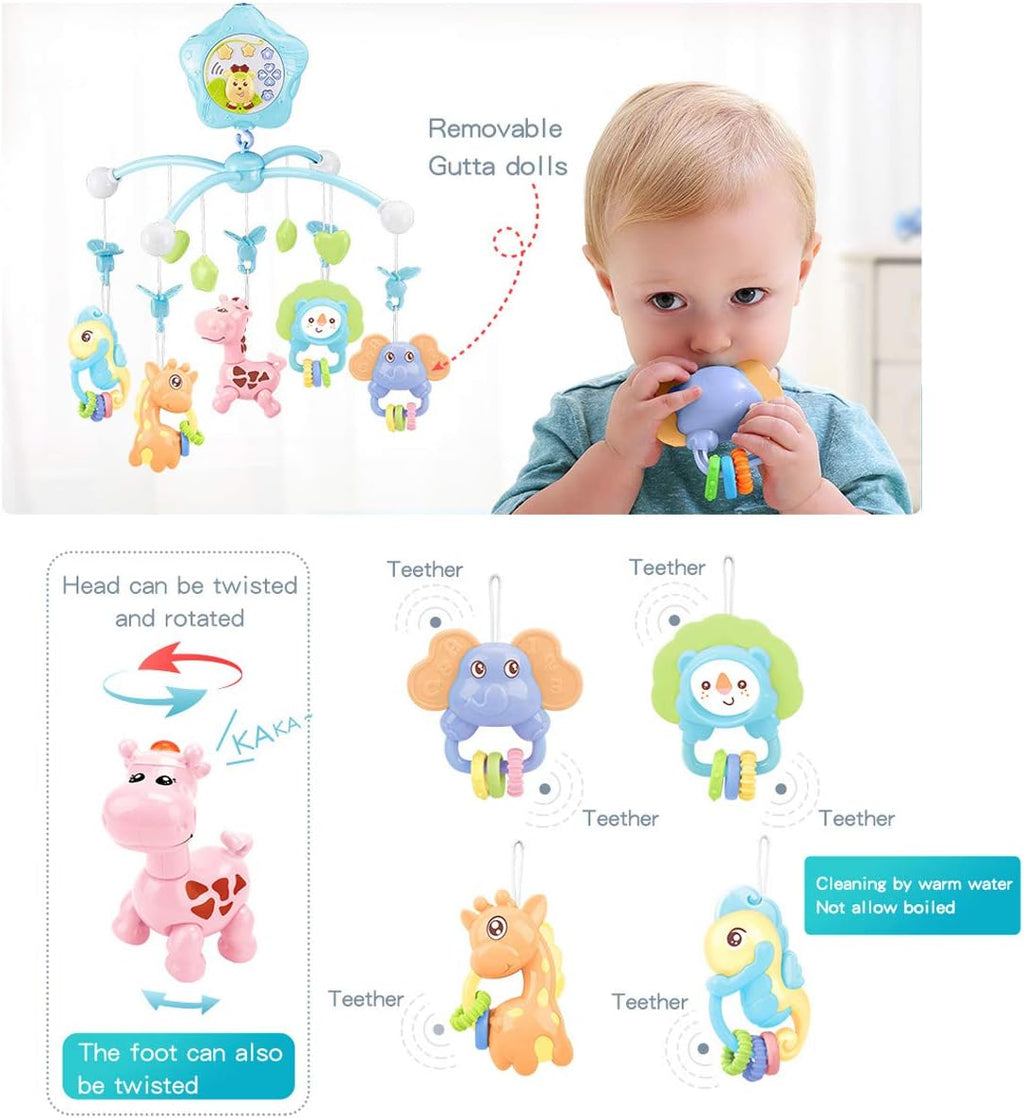 Baby Mobile for Crib with Musicial and Lights, Remote, lamp, Projector for Pack and Play, for Ages 0+ Months (Blue-Forest)