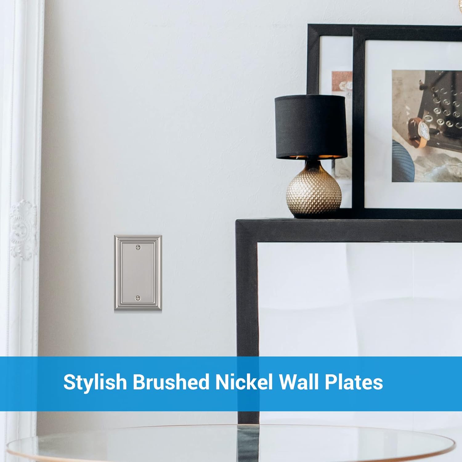 DEWENWILS 4-Pack Blank Wallplates, Brushed Nickel Outlet Cover, Stanless Steel