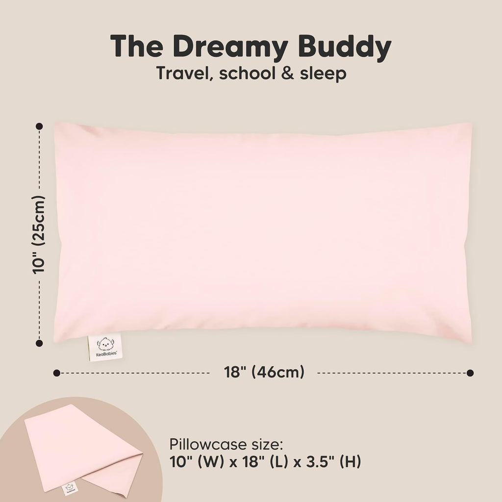 Toddler Pillow with Pillowcase - 10x18 My Little Dreamy Kids Travel Bed Pillows for Sleeping, Organic Cotton Small Pillowcase, Soft & Breathable, Machine Washable, Toddlers 2-5 Years Old (Mist Pink)