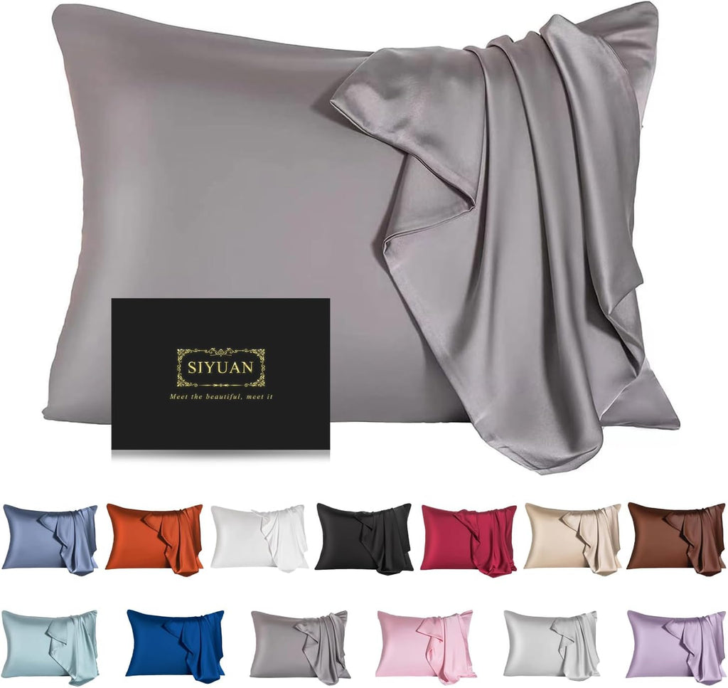 Mulberry Silk Pillowcase for Hair and Skin,King Size Cooling Silk Pillow Case with Hidden Zipper,Allergen Proof Dual Sides Soft Breathable Smooth Silk Pillow Cover for Women(King,Dark Gray)