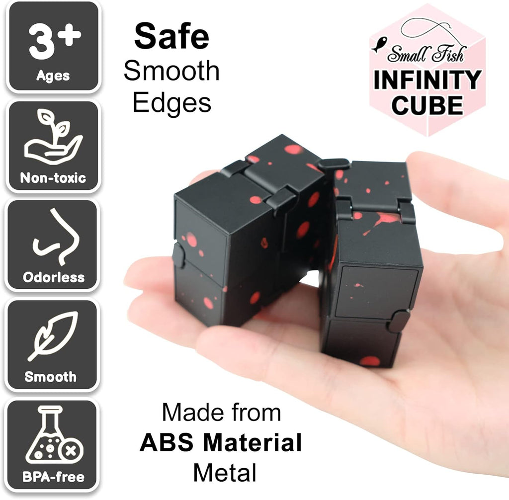 SMALL FISH Fidget Infinity Cube - Built-in Metal Never Ending Infinity Cube, Cool Sensory Infinite Fidget Toy for Stress and Anxiety Relief, Best for Adults and Kids with Autism,and ADHD (Black)